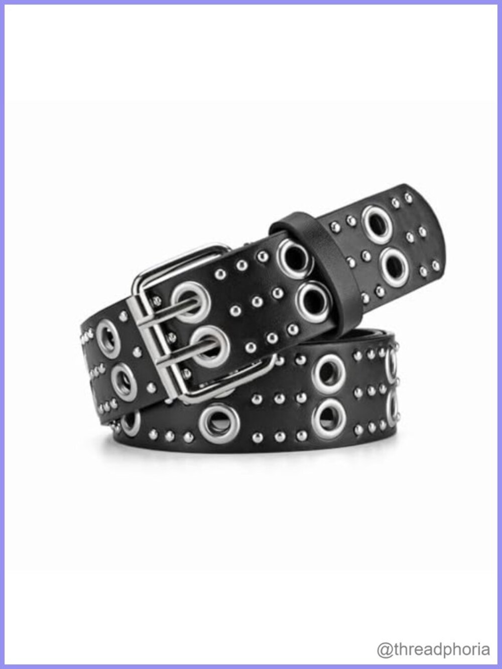 Punk Studded Faux Leather Belt Double Buckle Goth Rock Grunge